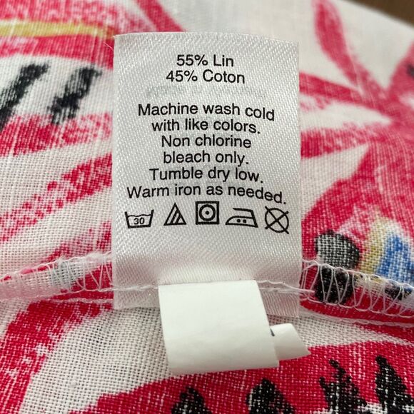 J. Crew Factory XS Tropical Leaf Print Linen Cotton Blend Top Short Sleeves - Picture 9 of 10